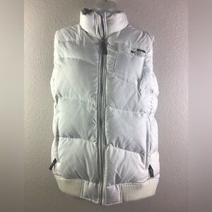 Woolrich Women’s Large Winter White Duck Down Puffer Vest Sherpa Upper Lining